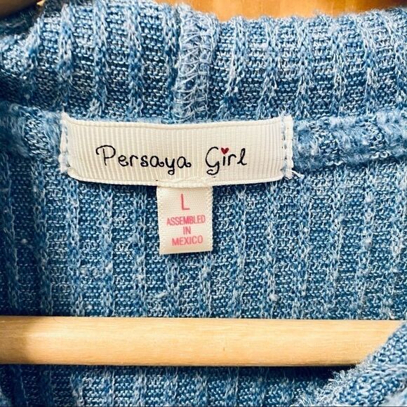 Persaya Girl soft blue ribbed ruched hoodie top L - Picture 5 of 5